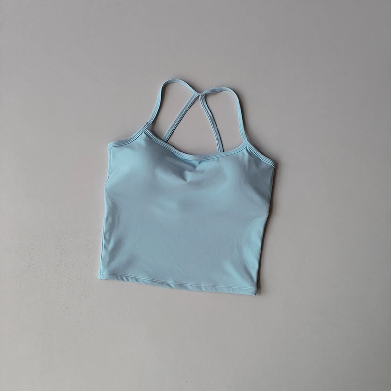 Sujetador deportivo desnudo sin costuras para mujer, Push-up, soporte alto, correa fina ajustable para el hombro, camiseta sin mangas para Yoga, ropa interior deportiva