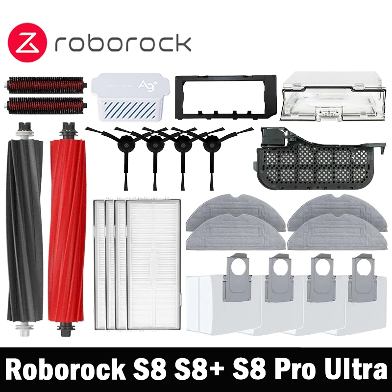 Repuestos para Robot Aspirador Roborock S8 Pro Ultra S8+ S8 Plus: Cepillos Laterales Principales, Paños de Limpieza, Filtros HEPA, Bolsas para Polvo y Accesorios