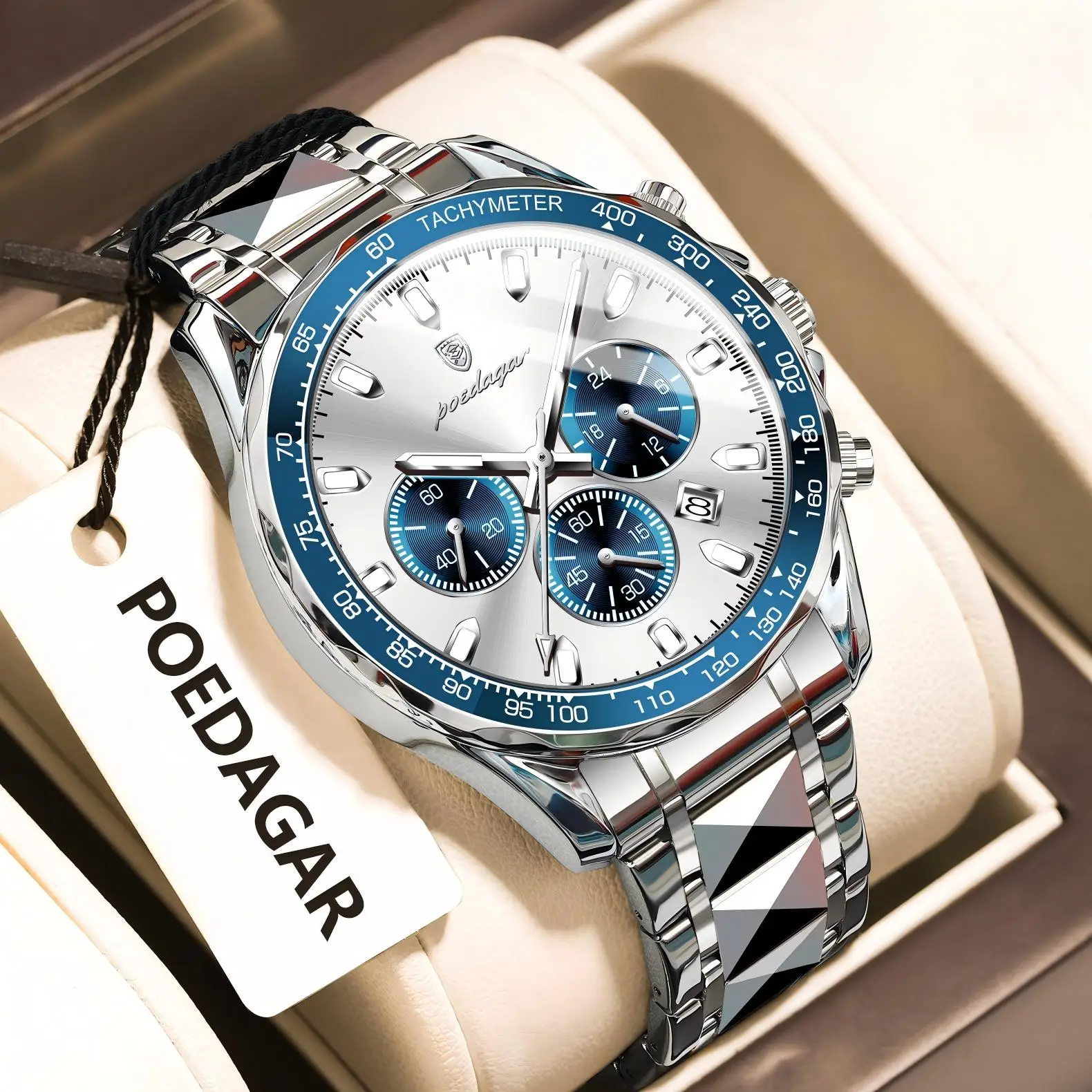 Reloj POEDAGAR de lujo para hombre, relojes luminosos resistentes al agua de acero inoxidable para hombre, cronógrafo con fecha, reloj de negocios de cuarzo para hombre