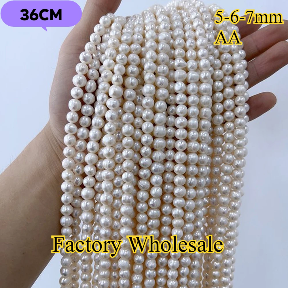 5-6-7mm AA Radiant blanco redondo fino Natural perla de agua dulce cuentas aisladas joyería hacer DIY collar pulsera accesorios mujeres