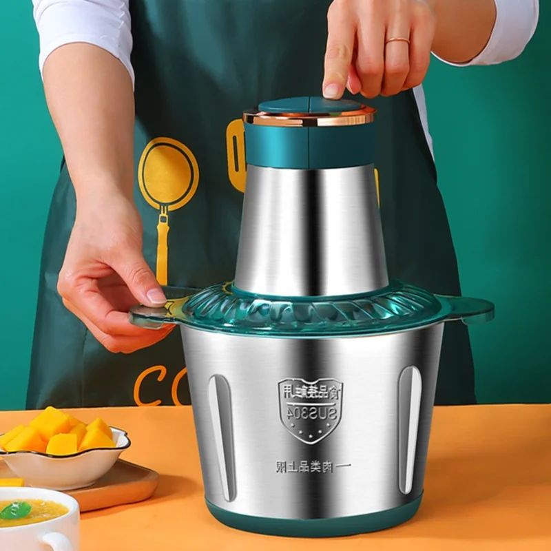 Picadora de carne de 2L, máquina de ahumado casera multifuncional de acero inoxidable, eléctrica, para carne fina y delgada.