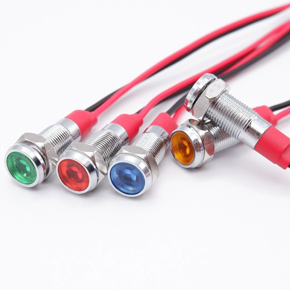 Luz indicadora de Metal de 6mm, lámpara LED de señal de advertencia, interruptor de cables piloto, 3V, 5V, 12V, 24V, 220V, rojo, naranja, azul, verde, blanco con cable