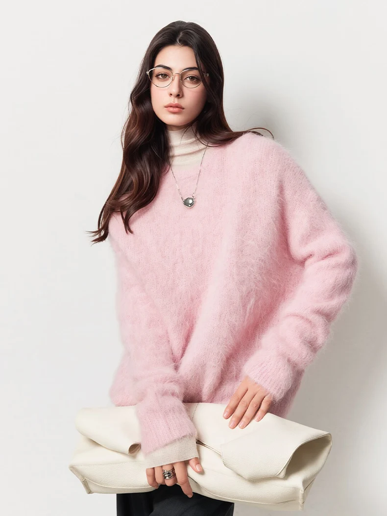 SuyaDream Suéteres Cálidos de Alpaca para Mujer, Suéteres Holgados con Mangas Caídas, Suéter de Punto de Lana Cepillada, Top Otoño Invierno 2026