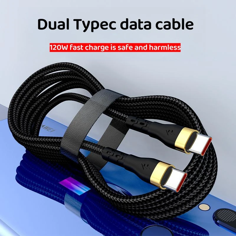 Cable tipo C de 120W, Cable de carga rápida tipo C a tipo C para Samsung S23 Huawei Xiaomi C a C tipo C, accesorios de Cable USB C
