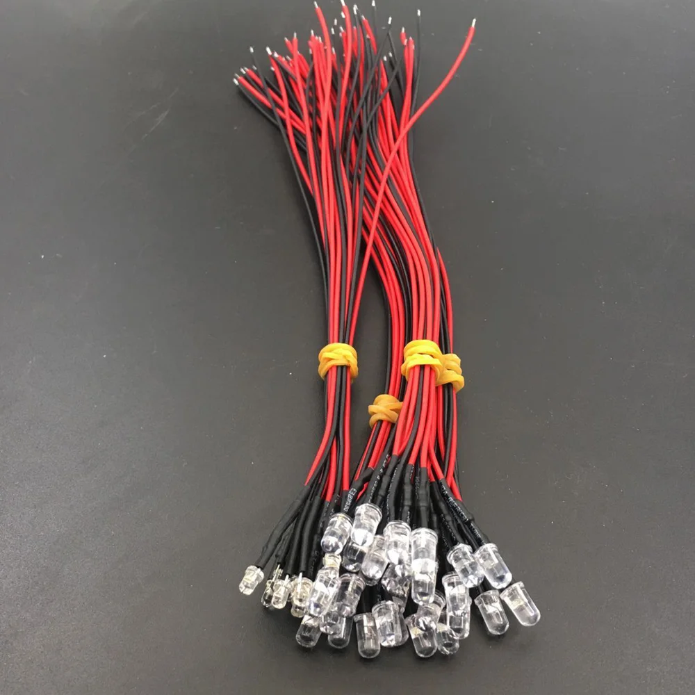 20-100 Uds 3mm/5mm/10mm rojo/verde/azul/RGB blanco UV DC12V 5V 24V LED redondo precableado transparente de agua con soporte de plástico