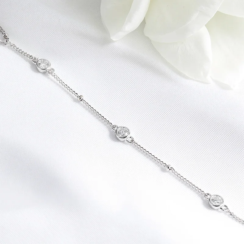 Smyoue-Pulseras de moissanita de 3MM para mujer, cadena ajustable de tamaño de muñeca de 14-21cm, joyería chapada en plata de ley 925 de 18K, venta al por mayor