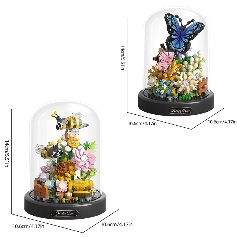 Bloques de Construcción de Bonsái de Flores y Mariposas, Modelo de Planta en Maceta con Cubierta Antipolvo, Juguete Educativo DIY, Regalo Navideño