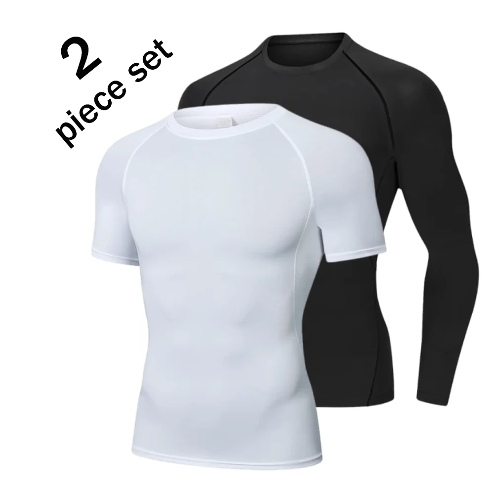 Camiseta deportiva de compresión para hombre, camiseta de manga corta para entrenamiento y Fitness, camisetas deportivas para correr de secado rápido, 2 uds.