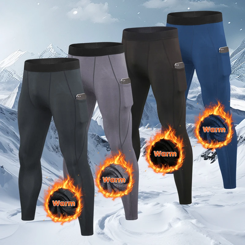 Mallas ajustadas cálidas para correr para hombre, pantalones deportivos para gimnasio, Fitness, trotar, mallas de compresión para correr de secado rápido, otoño e invierno