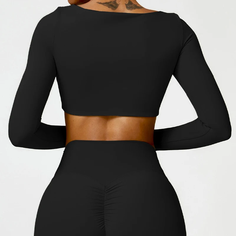 Hearuisavy Ropa Deportiva de Verano de Secado Rápido para Mujer, Top Deportivo con Cuello Cuadrado, Top Corto para Gimnasio, Ropa de Yoga de Manga Larga