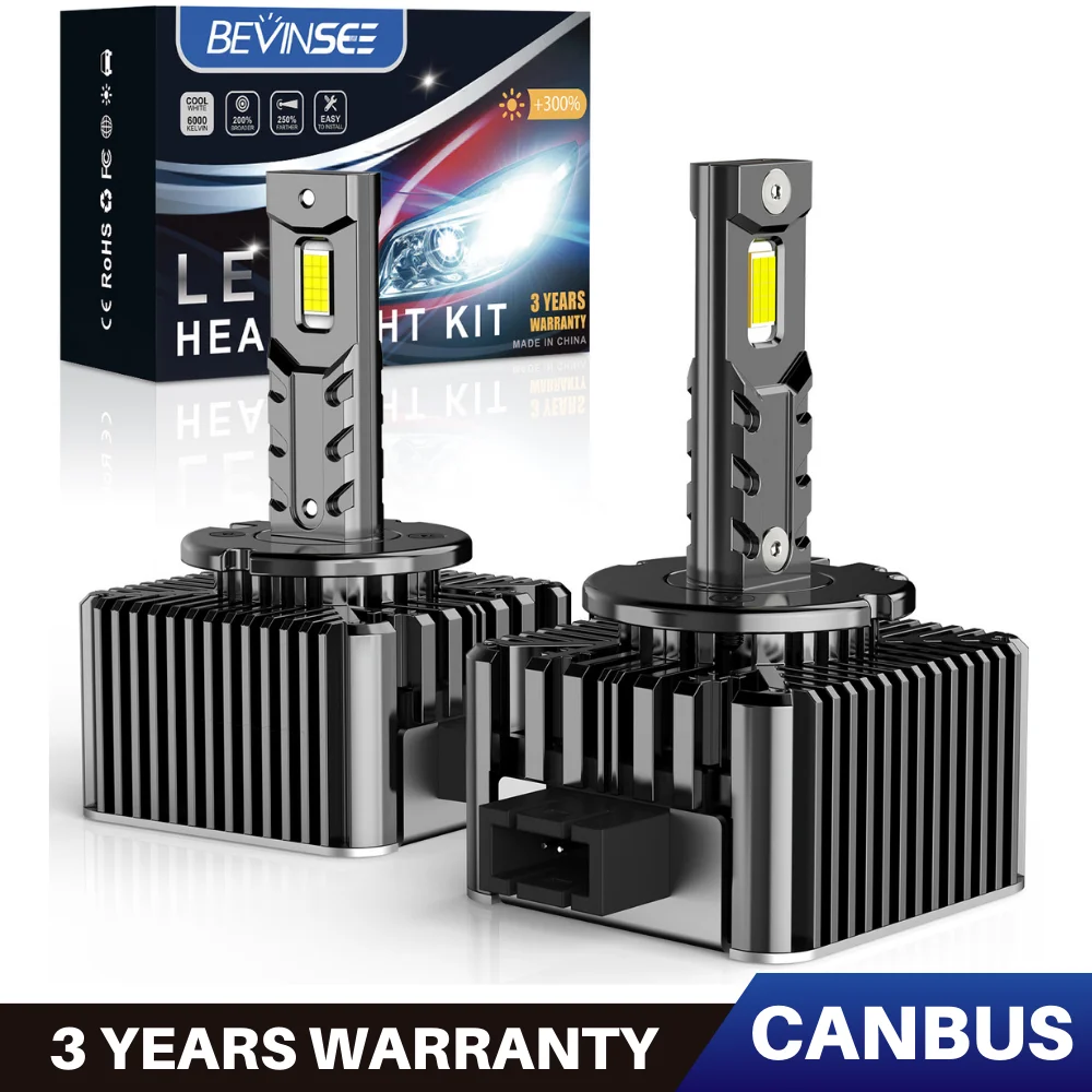 BEVINSEE D1S D3S LED Canbus D2S D5S D1R D2R D3R Bombillas de faro LED 70W 6000K 7000LM Bombillas de xenón auto de repuesto Plug&Play 12V