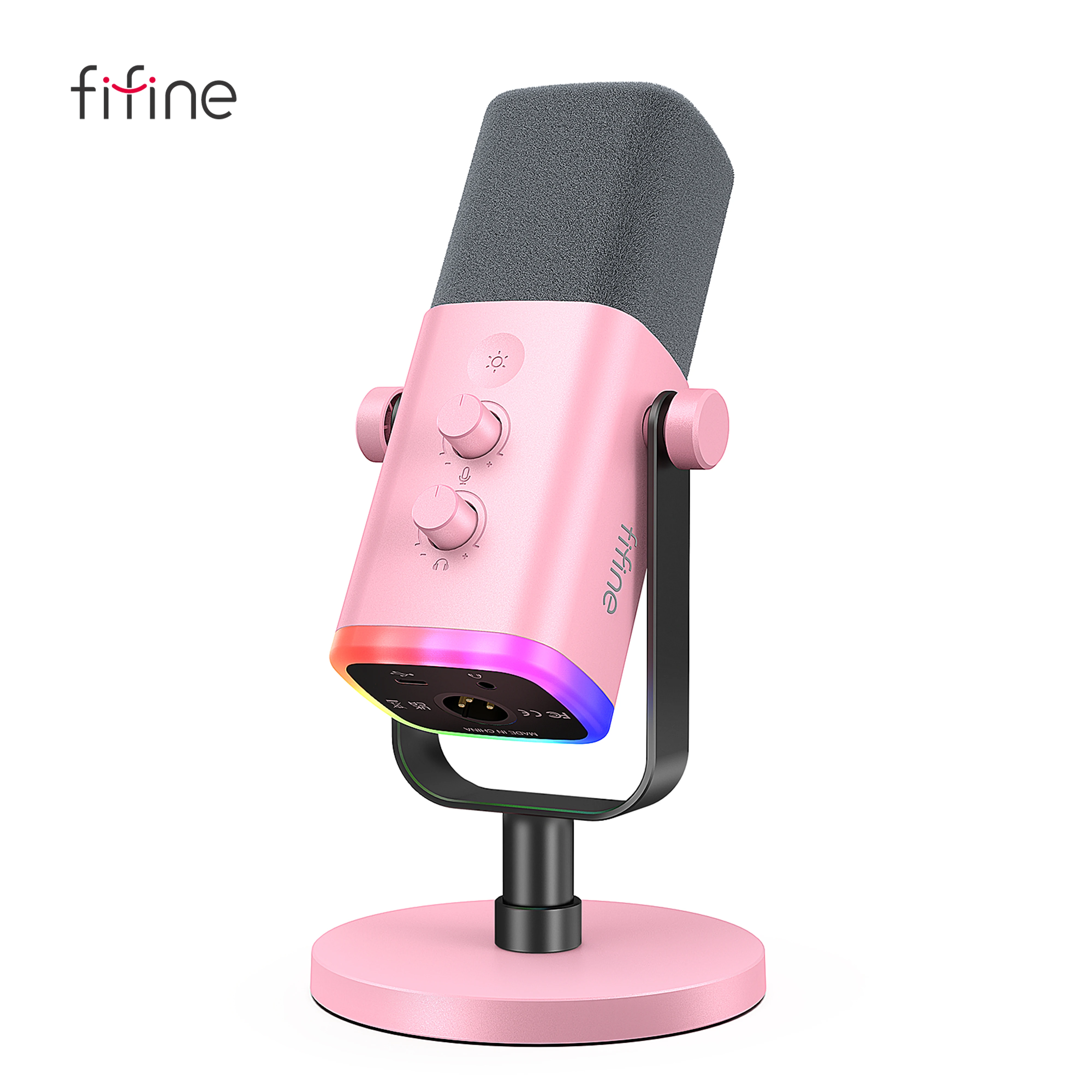FIFINE-micrófono dinámico USB/XLR con Control RGB, Conector de auriculares/silenciador, para PC, juegos, YouTube, transmisión en vivo, AmpliGame-AM8P