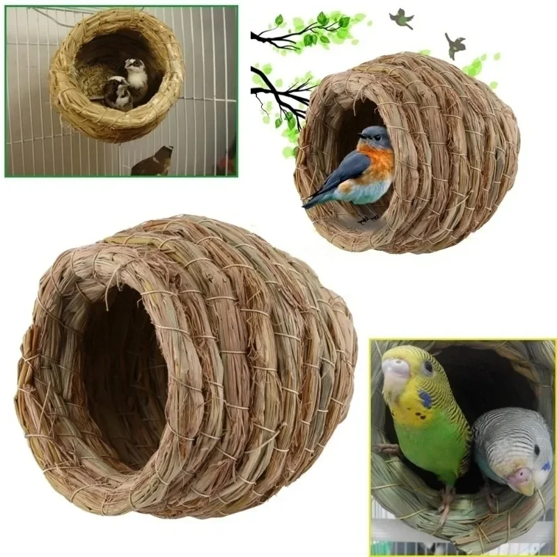 Casa para pájaros colibrí colgante, nido para pájaros en paja, nido de jardín, casa tejida, cabaña, casa para pájaros tejida a mano