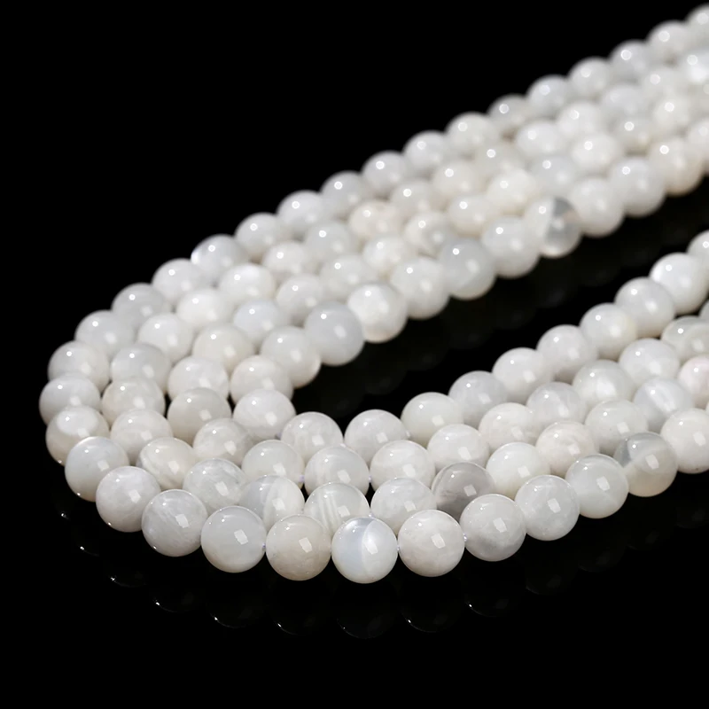 Cuentas de piedra lunar blanca de piedra Natural 3A, cuentas redondas espaciadoras sueltas brillantes de 6, 8 y 10mm para fabricación de joyería, accesorio para pulsera y collar Diy