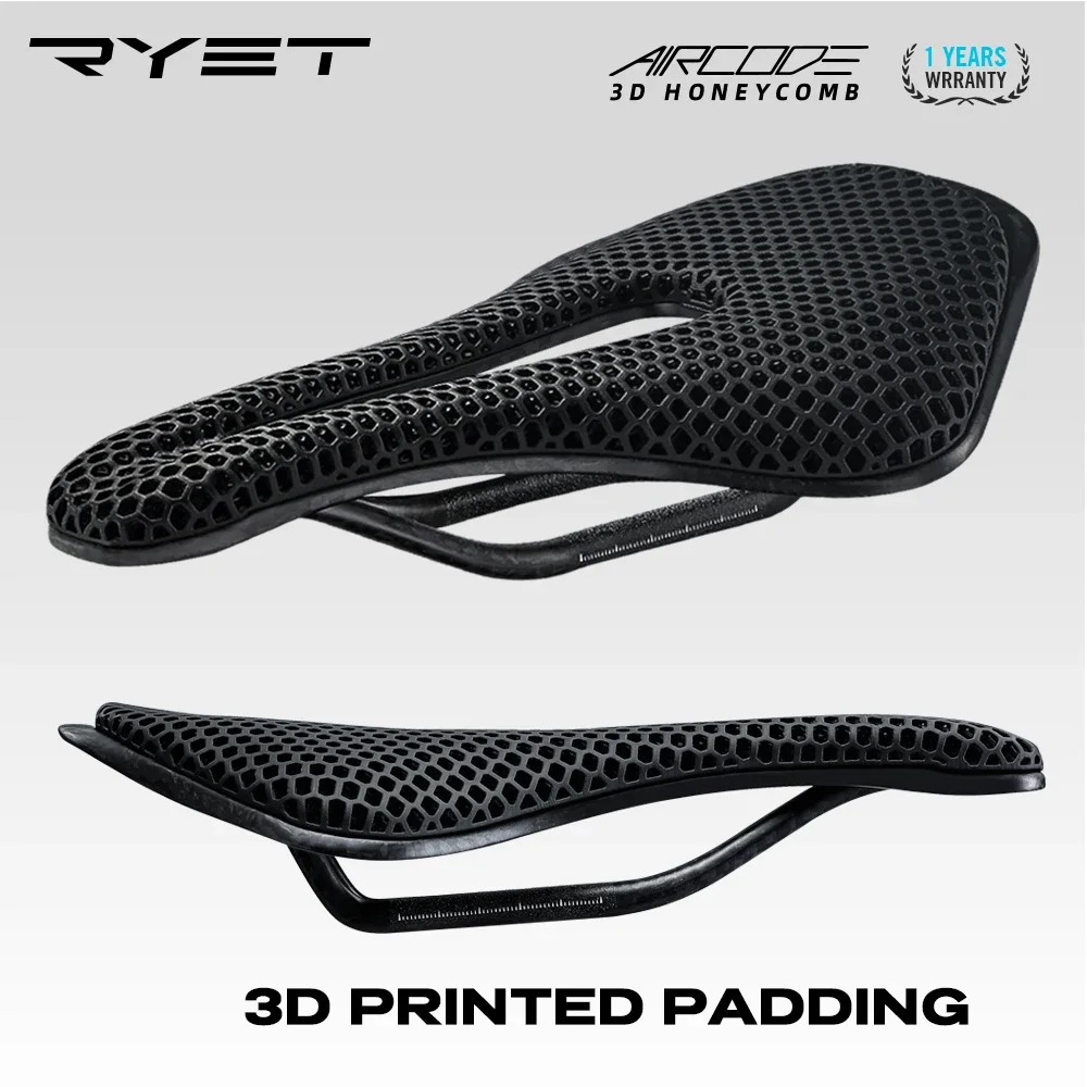 RYET-sillín de bicicleta con estampado 3D, ultraligero, de fibra de carbono, hueco, cómodo, transpirable, para bicicleta de montaña, grava, piezas de asiento de ciclismo