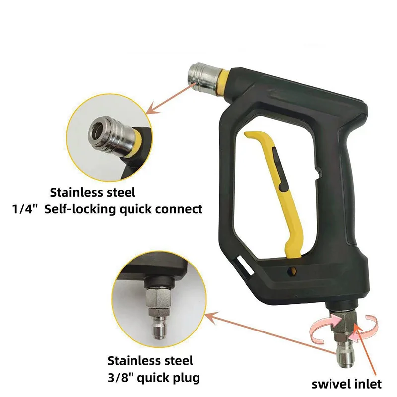 Pistola de agua para lavado de coches de alta presión, junta antibobinado, rosca interna 3/8, enchufe rápido, entrada giratoria, boquillas de cinco colores, 4000psi
