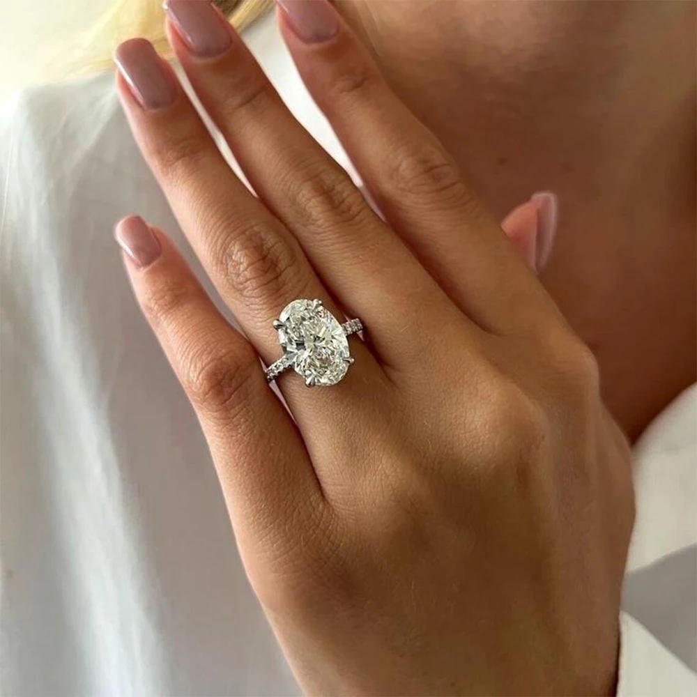 Anillos de compromiso de moissanita de corte ovalado de 1/2/3/4CT para mujer, anillo de boda de plata S925 con diamante de Halo oculto solitario con GRA