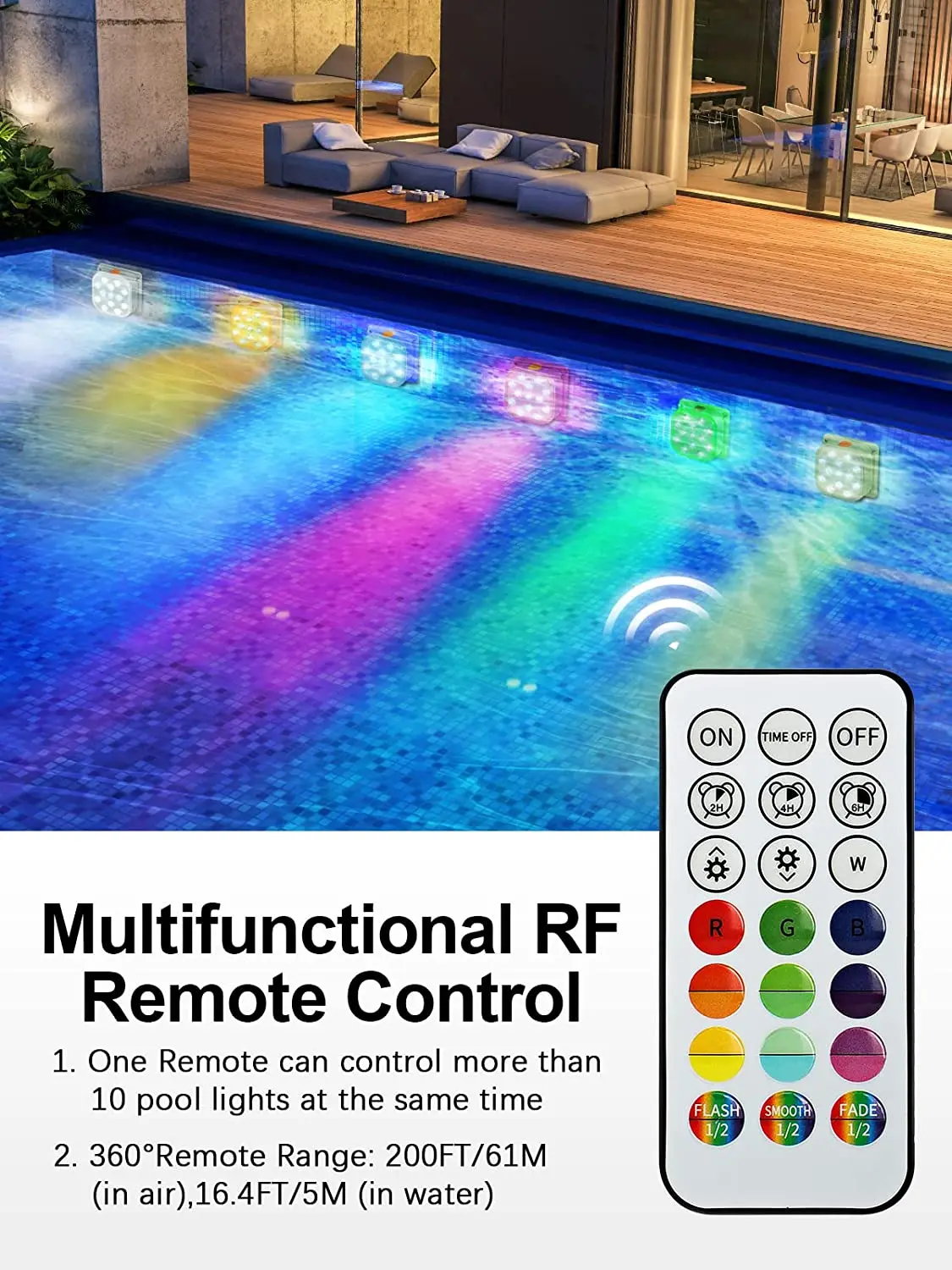 Luces subacuáticas LED sumergibles para piscina, luz recargable de 200 pies con Control remoto, temporizador que cambia de Color