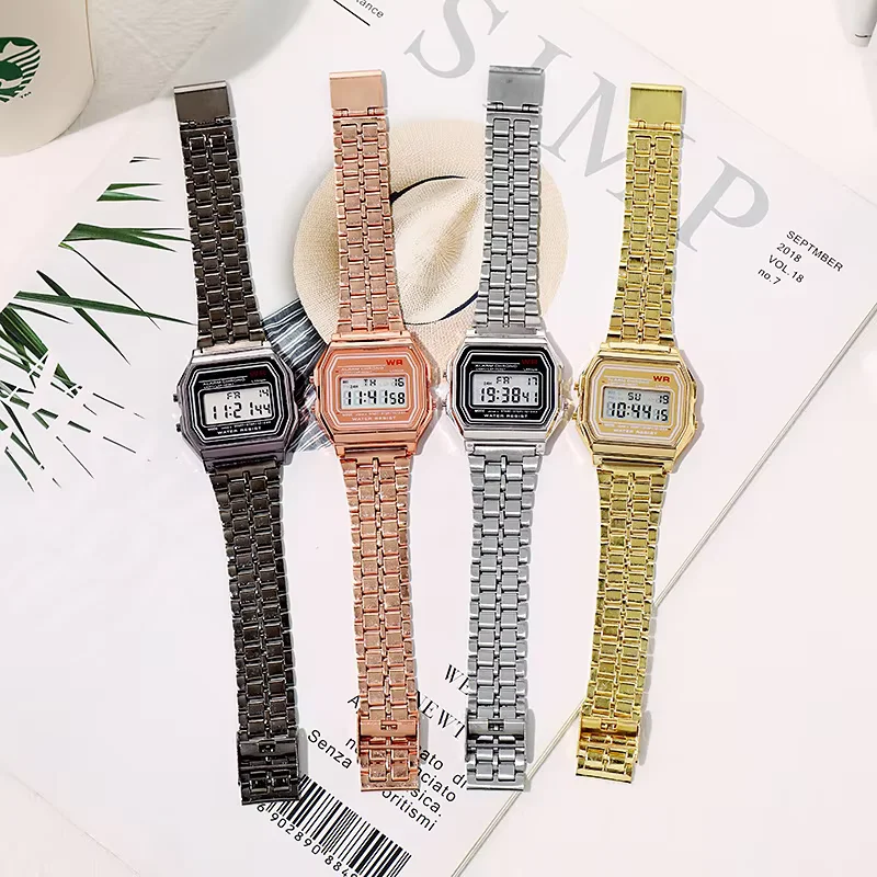 Relojes digitales LED de lujo de Brasil para hombre, reloj electrónico de acero inoxidable dorado, reloj de negocios a la moda para hombre, relojes masculinos