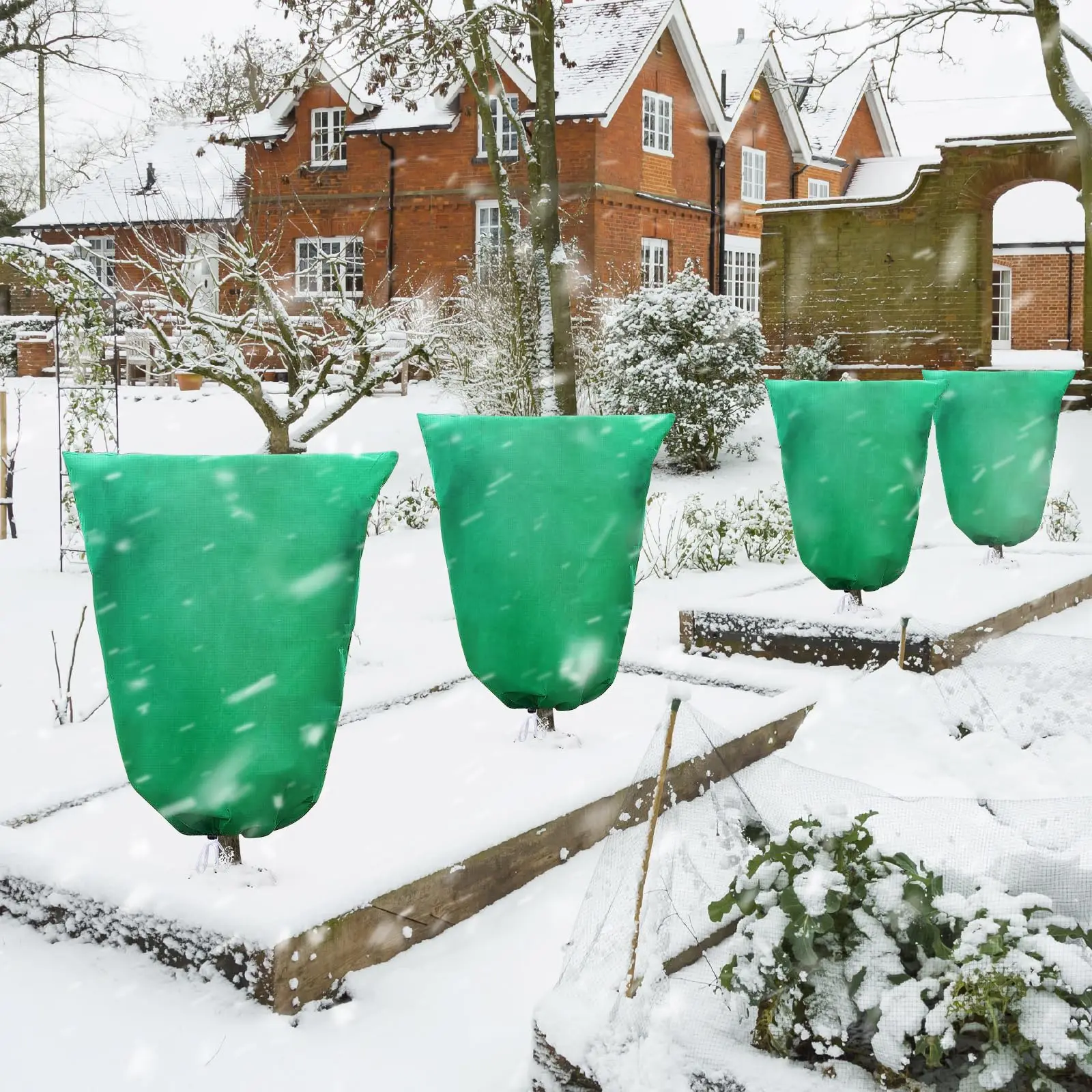 Bolsa de protección de invierno contra congelación para cubrir plantas, plantas de jardín con cordón con cremallera, transpirable