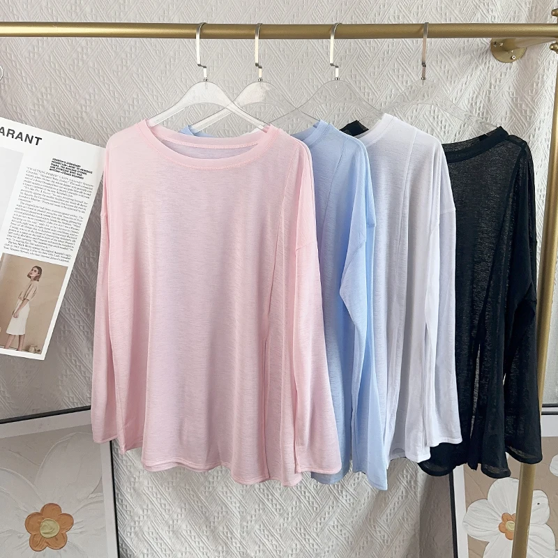 Camisas de Yoga para mujer, Tops deportivos de manga larga con cuello redondo, camiseta transpirable para correr, ropa holgada para Fitness, ropa deportiva para gimnasio, camisetas de Pilates