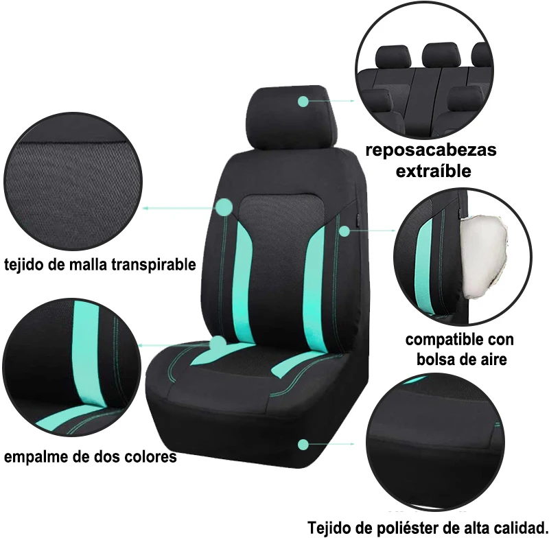 AUTO PLUS Funda Universal de malla para asiento de coche, accesorios de Voiture, Interior, Unisex, se adapta a la mayoría de coches, SUV, furgoneta, con cremallera, Airbag, Compatible