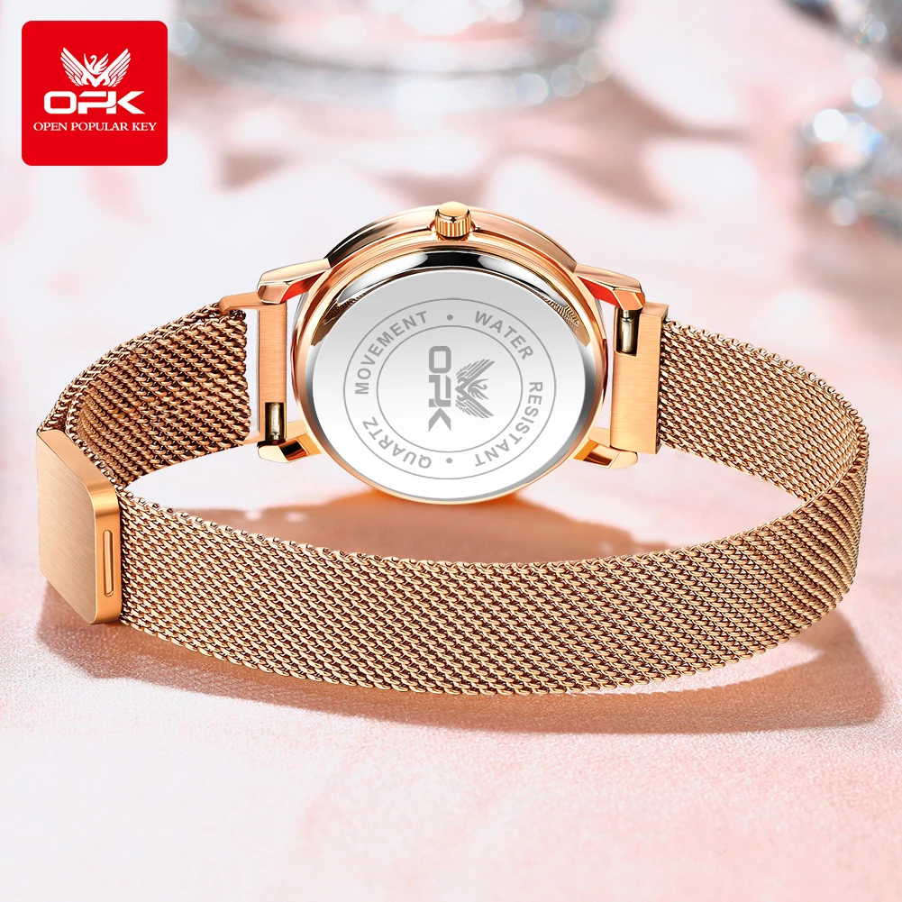 OPK 8115 relojes de mujer Reloj de pulsera original de moda Simple para mujer correa de malla de acero inoxidable Reloj luminoso resistente al agua