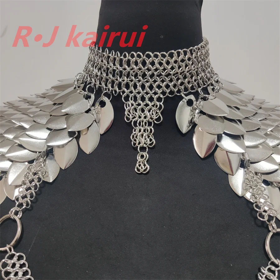 Nueva moda Metal sirena escamas de pescado cuello hombro cadenas capas cota de malla dragón escala hombro joyería 3 colores