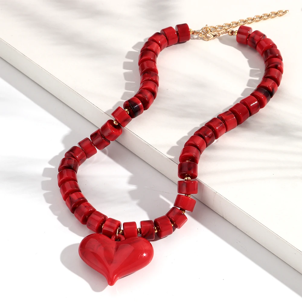 Gargantilla con colgante de corazón de cuentas coloridas acrílicas a la moda, collares con cuentas geométricas a la moda, Collar, regalos de joyería