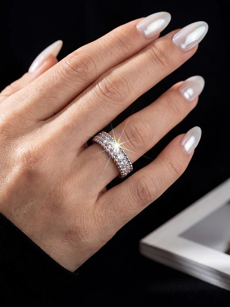 Anillos de Diamantes Moissanite Redondos Reales de Lujo para Mujer, Anillos Geométricos de Plata de Ley 925 para Aniversario y Boda, Joyería Fina