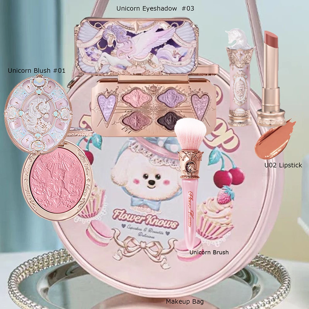 Set de Maquillaje Flower Knows, Colección Full Swan Bear Garden, Rubor en Polvo, Brillo Labial, Kit de Base, Todo en Uno
