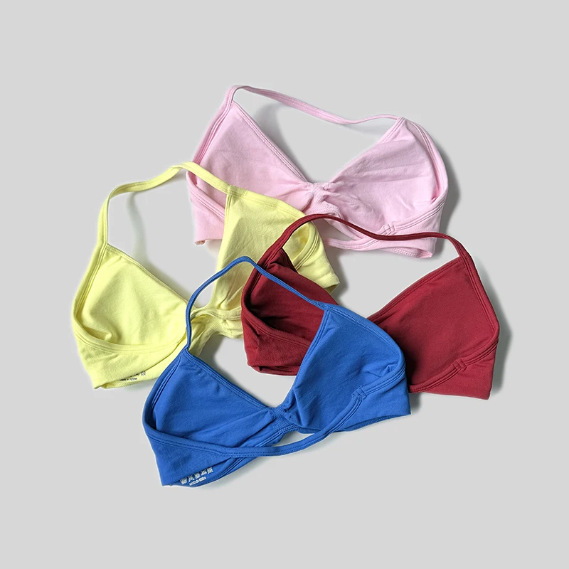 Sujetador deportivo con cuello Halter para mujer, Top corto de gimnasia con espalda abierta y realce, camisetas sin mangas de Yoga para entrenamiento sin costuras acolchadas