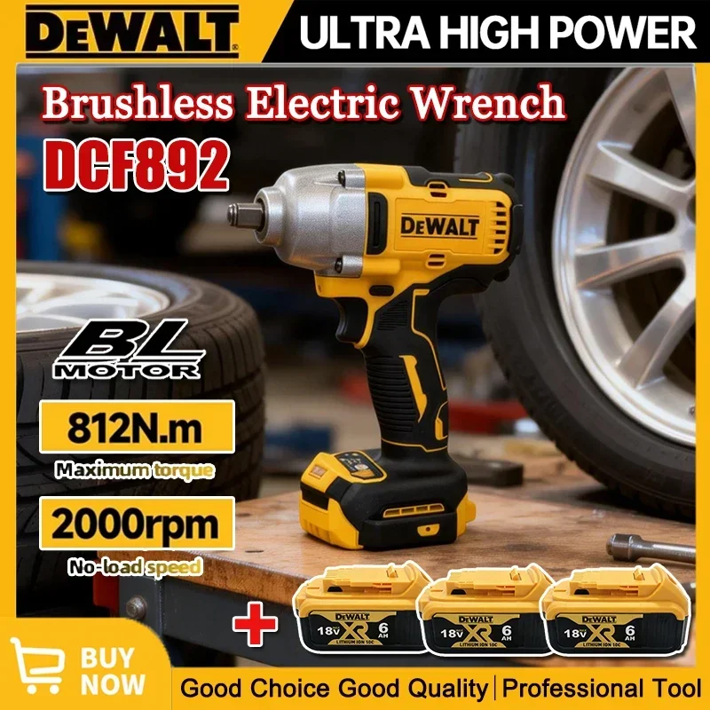 Llave de impacto inalámbrica sin escobillas Dewalt DCF892 de alto torque para batería de 18V, herramienta eléctrica de 812N.m, llave de torque portátil y potente.