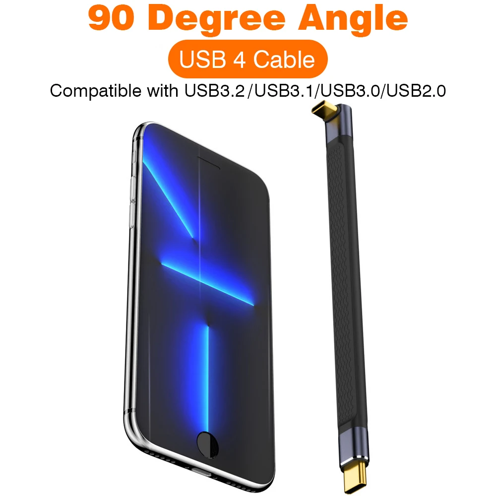 Cable USB4 Corto en Ángulo de 13.5cm, Cable Thunderbolt4 Tipo C de 40Gbps, Cable de Carga PD240W para SSD, Laptop, Macbook, Teléfono, iPhone 15, iPad