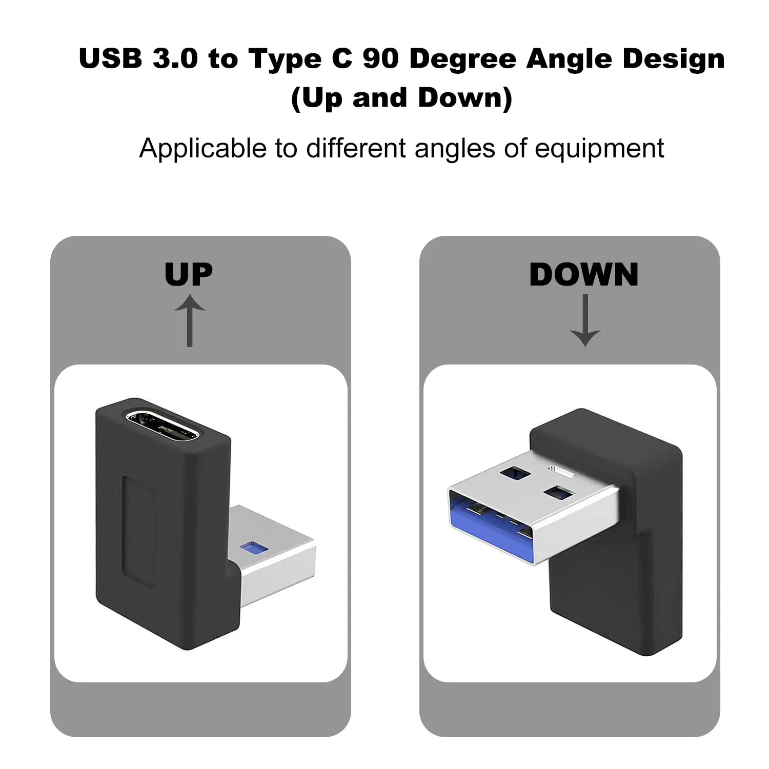 Adaptador USB NNBILI de ángulo recto, ángulo arriba y abajo de 90 grados, conector USB 3,0 macho a hembra tipo C para ordenador portátil, tableta y teléfonos