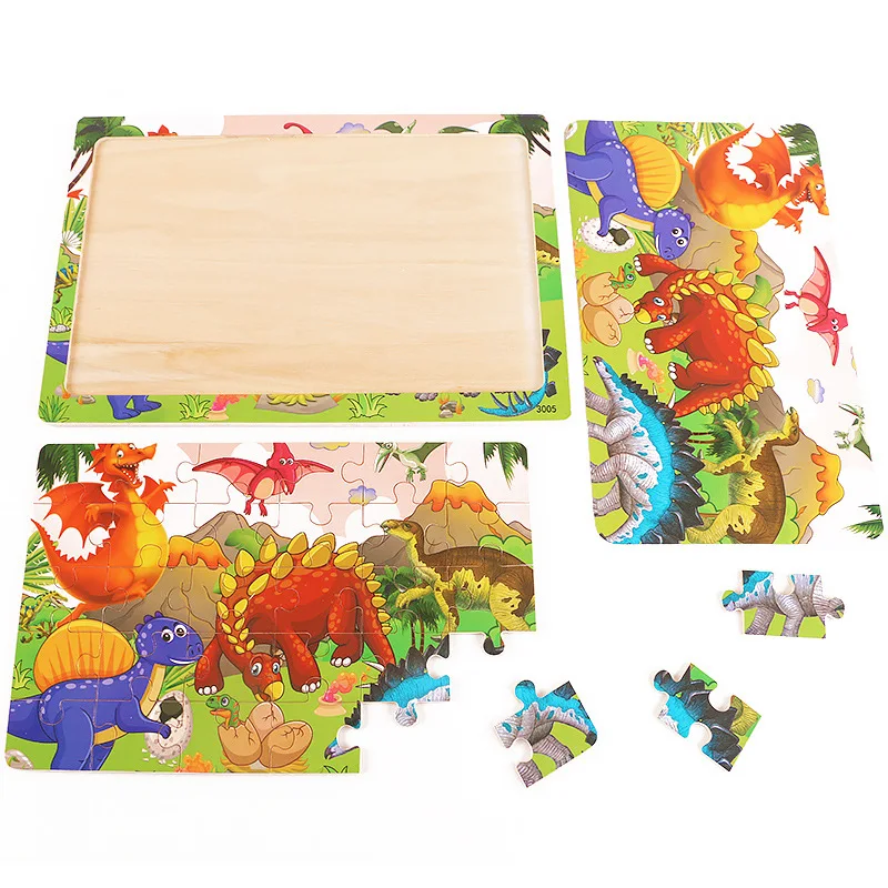 NUEVO Rompecabezas de Madera de 30 Piezas, Rompecabezas de Animales, Dinosaurios, Dibujos Animados y Aviones, Juguetes de Bloques de Construcción Intelectuales para Regalo