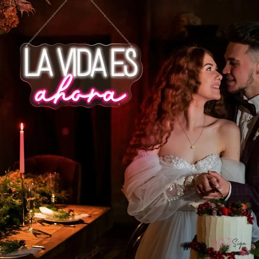 Letrero Led de neón español LA VIDA ES Ahora, luz LED nocturna, letrero USB, decoración de pared de dormitorio, luces de neón para decoración de Bar de boda