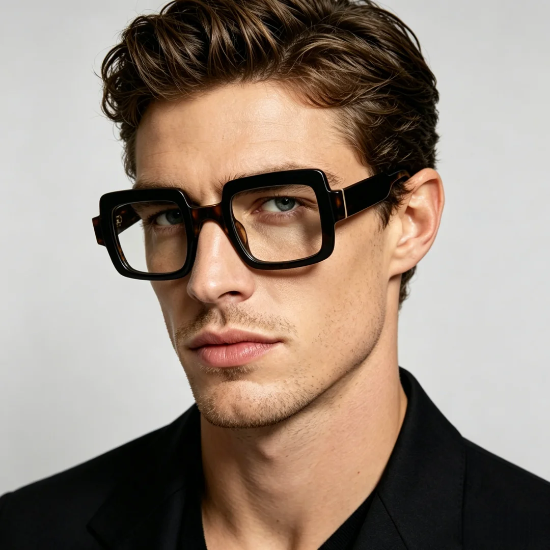 BETSION Montura de gafas retro cuadradas de acetato unisex de 43 mm, montura de gafas ópticas de borde completo, lentes graduadas personalizadas disponibles