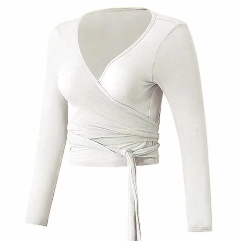 Ropa de yoga para mujer con correas cruzadas, top deportivo ajustado, ropa deportiva de manga larga y hermosa para Pilates