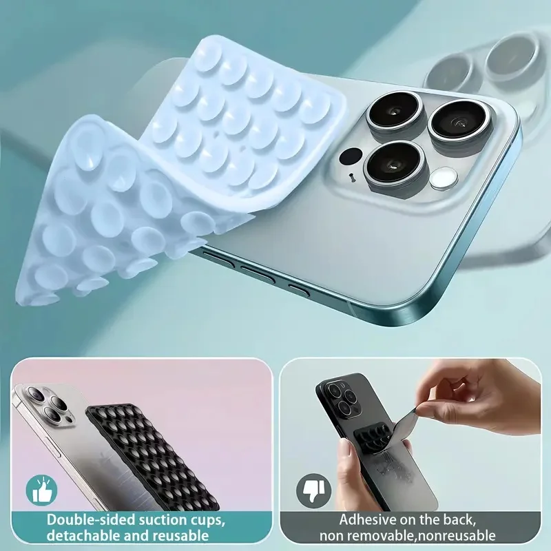 Soporte de teléfono con ventosa de silicona, multifuncional, fijador antideslizante para móvil, almohadilla de goma desmontable de doble cara.