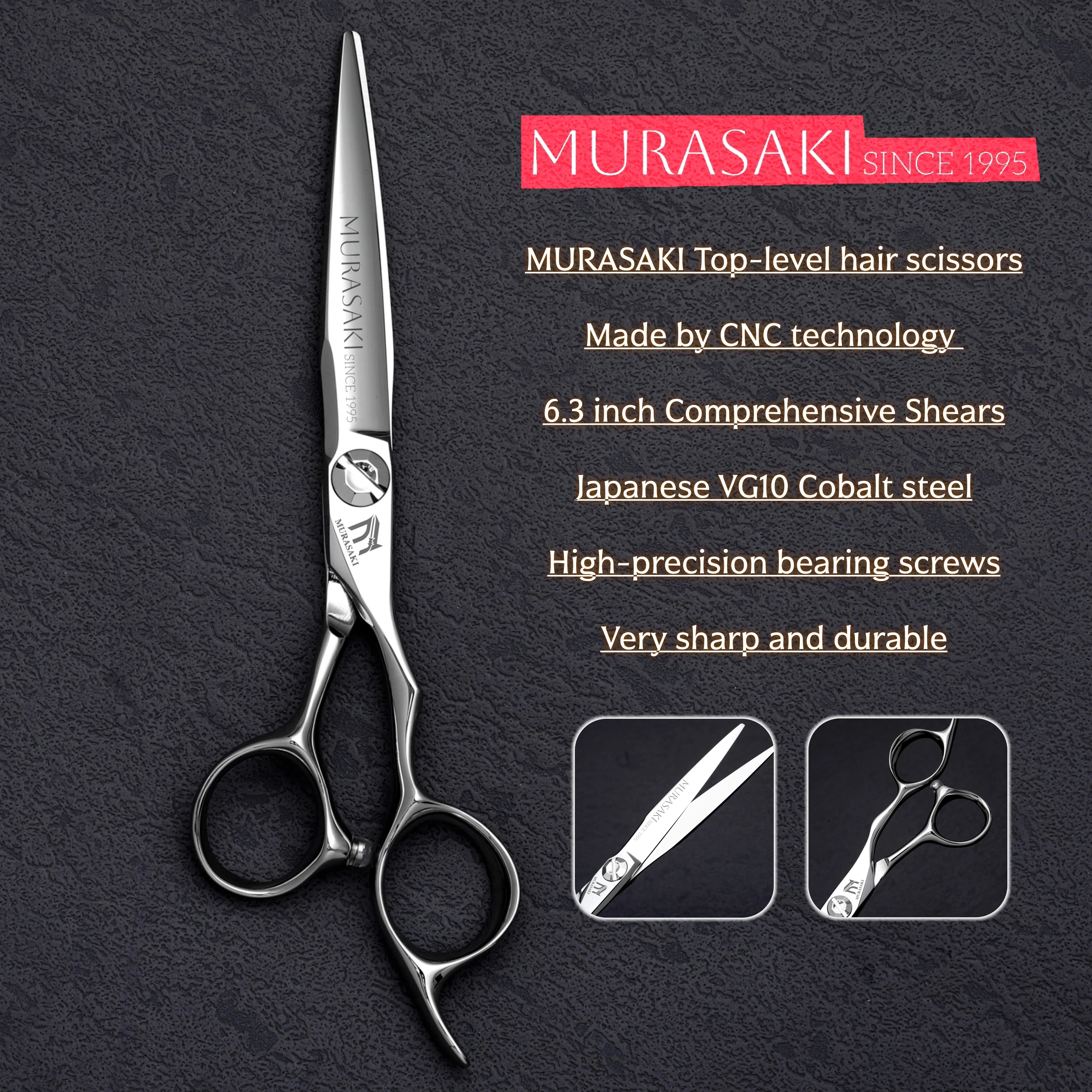 Tijeras de Peluquería de Primera Calidad MURASAKI, Tijeras de Barbero de 5.7-6.3-6.8 Pulgadas, Fabricadas con Acero Cobalto CNC y VG10, Afiladas y Duraderas