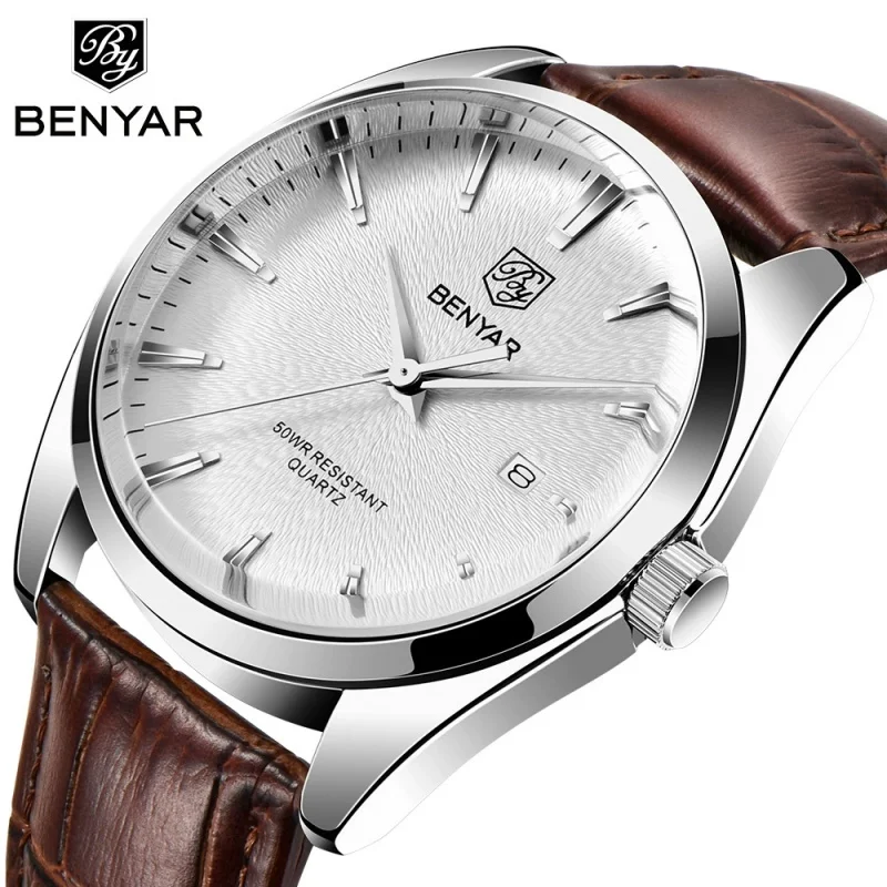 Benyar 5163 relojes de pulsera militares de lujo de la mejor marca relojes de cuarzo de cuero Reloj Simple resistente al agua para Hombre Reloj para Hombre
