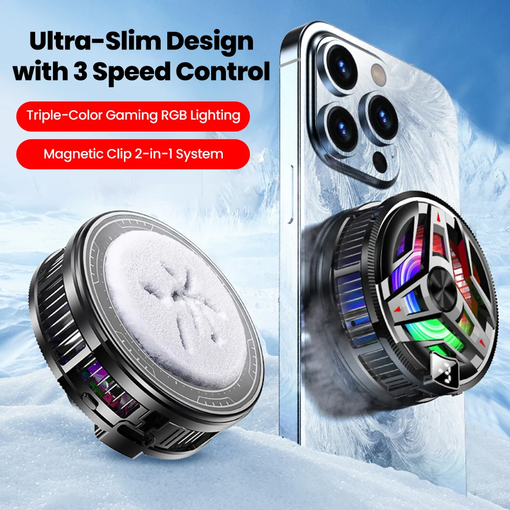 Enfriador de teléfono magnético Semiconductor, radiador de Control de temperatura de 3 niveles con luces RGB, accesorios universales para teléfonos inteligentes