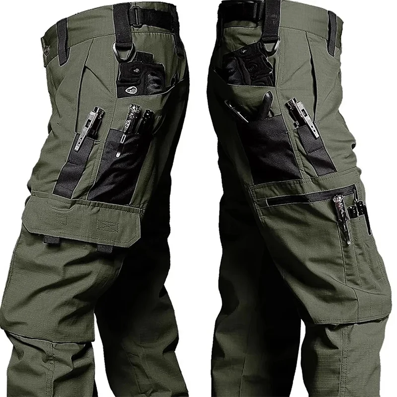 Nuevos pantalones de trabajo tácticos para hombre, pantalones Cargo informales impermeables para exteriores, pantalones de adiestramiento al aire libre resistentes al desgaste con múltiples bolsillos, 2/1 Uds.