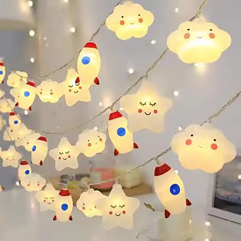 Guirnalda de Luces LED de 1.5M/10 LED con Forma de Estrella Arcoíris, Funciona con Pilas, para Habitación Infantil, Puesto de Mercado Nocturno, Decoración Festiva