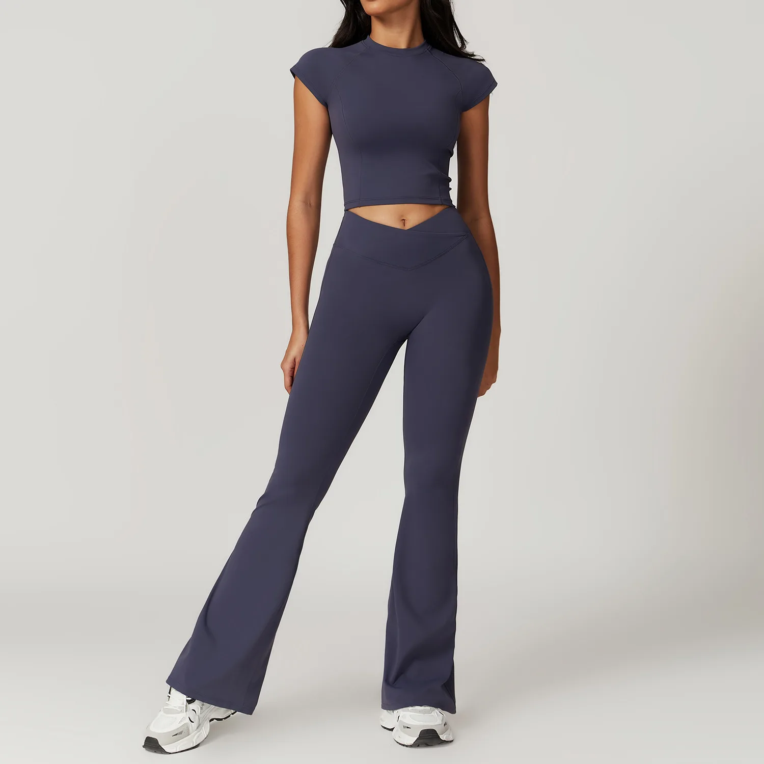 Conjunto de 2 piezas de Yoga, ropa de gimnasio, ropa deportiva, trajes de Yoga para mujer, Top corto de manga corta, chándales, Sujetador deportivo, mallas de gimnasio