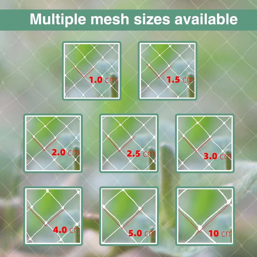 Red antiaves Extra fuerte, malla de nailon para jardín, para cultivos de frutas, plantas, árboles, cubiertas de protección reutilizables contra pájaros y ciervos