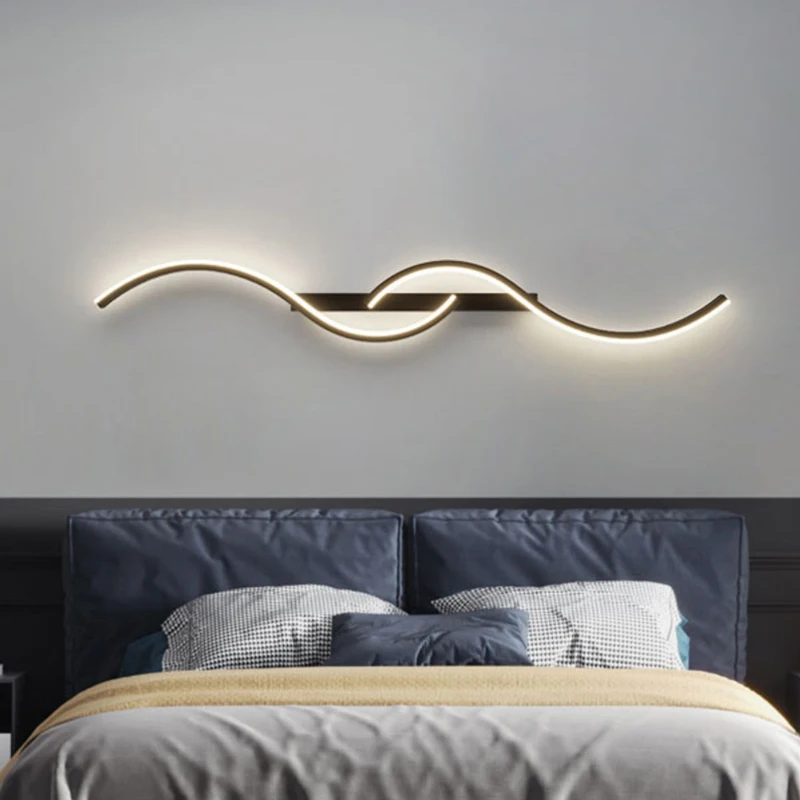 Lámpara de pared LED moderna, luz Led minimalista para dormitorio, mesita de noche, apliques de pared de tira larga, sala de estar, sofá, accesorio de iluminación interior para el hogar