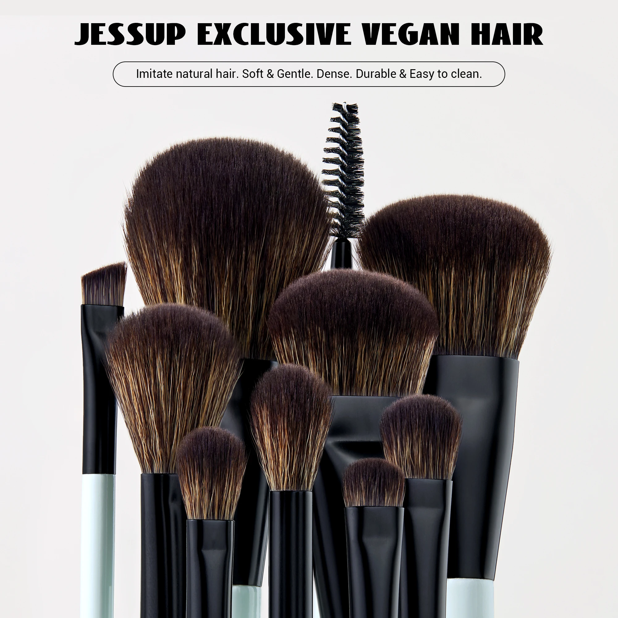 Jessup-Juego de brochas de maquillaje, brochas de maquillaje de doble cara, base, contorno, colorete, mezcla de sombra de cejas, fibra cian brillante T501