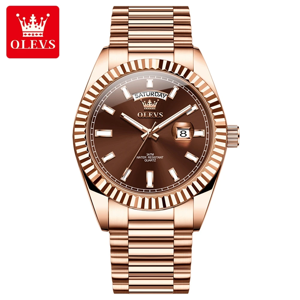 Reloj OLEVS para hombre, reloj de pulsera de lujo de marca superior para hombre, reloj resistente al agua de acero inoxidable de oro rosa a la moda, reloj de cuarzo con fecha y día